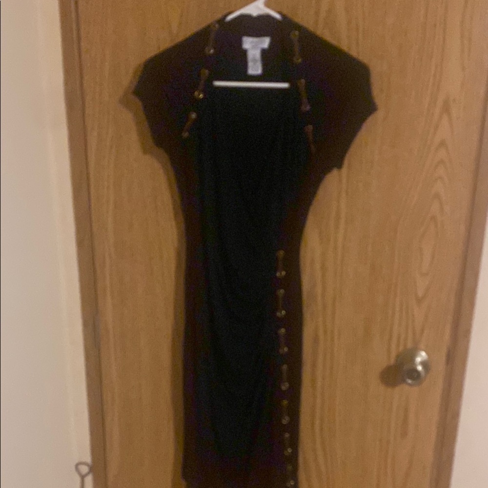 Carmen Marc Valvo Black XS Bodycon Dress Cap Sleeve Cocktail Wedding Guest
